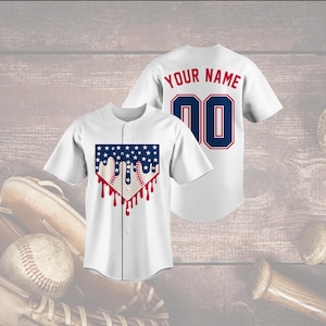 Patriotic Baseball Jersey, Custom Drip Flag Softball Shirt, Personalized Name and Number, 4th of July Team Uniform, USA Sports Gift