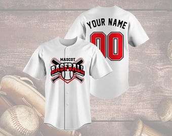 Camiseta de béisbol de mascota, camiseta personalizada del equipo, nombre y número personalizados, diseño de bates cruzados, uniforme juvenil, idea de regalo para el día del partido