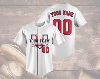 Camiseta de béisbol personalizada, nombre y número de equipo personalizados, diseño en rojo y negro, uniforme para el día del partido, regalo para fanáticos de los deportes juveniles.