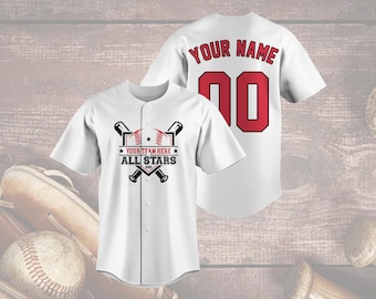 Camiseta de béisbol personalizada All Stars, camiseta personalizada con nombre del equipo, uniforme a juego con nombre, número y año, regalo para amantes del béisbol.