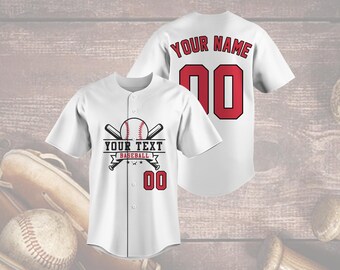 Camiseta de béisbol personalizada, texto y número personalizados, uniforme de equipo personalizado, diseño de bates cruzados, idea de regalo para el día del partido de sóftbol.