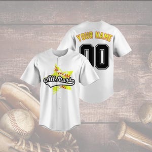 All Stars Baseball Jersey, Floral Star Custom Shirt, Personalized Name and Number, Softball Team Gift, Youth Sports Game Day Top