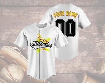 Camiseta de béisbol All Stars, camiseta personalizada con estrellas florales, nombre y número personalizados, regalo para el equipo de sóftbol, camiseta para el día del partido deportivo juvenil