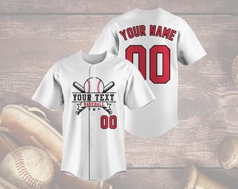 Camiseta de béisbol personalizada, texto y número personalizados, uniforme de equipo personalizado, diseño en rojo y negro, regalo para fanáticos del softbol el día del partido.