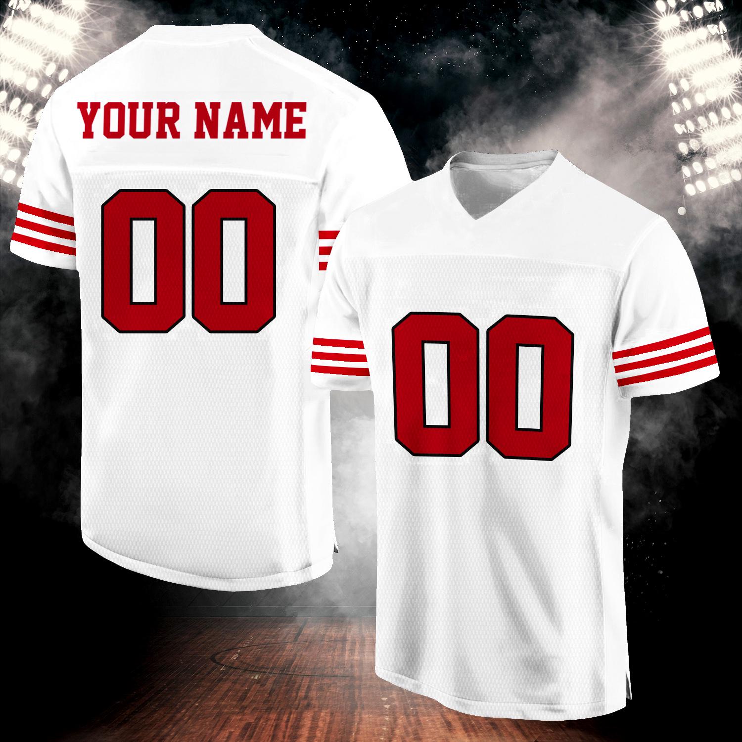 Men's White Red Custom Stitched Football Jersey, Embroidered Name and Number, Personalized Team Uniform, Sports Fan Gear