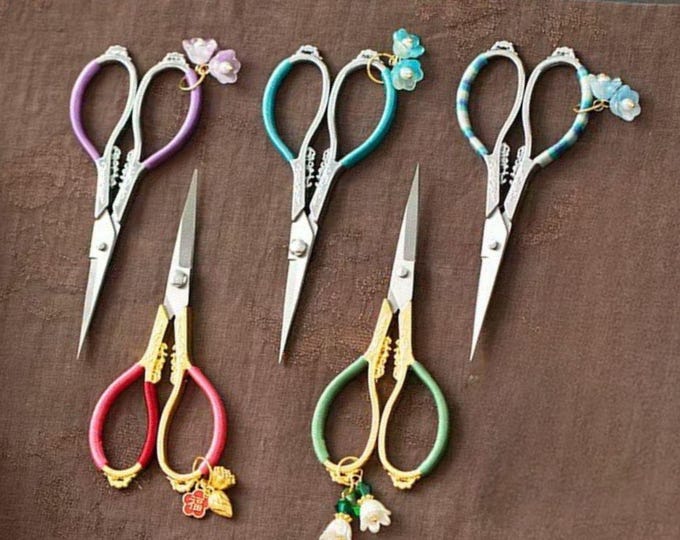 Vintage Crystal Sewing Scissors: Decorative Stainless Steel Embroidery Scissors