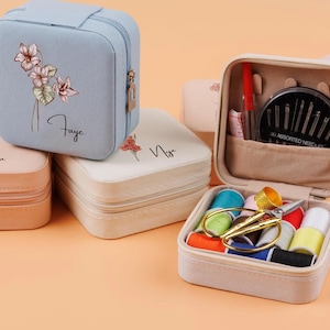 Naaipakket bloemen, gepersonaliseerd mini-naaipakket met naam en bloem, gepersonaliseerde naaiset, naaistation, borduurset. Naaidoos, klein