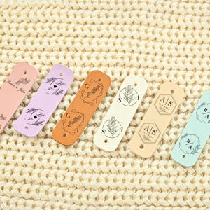 Set of 5/10/20 Personalized Tag,Leather Tags With Rivets,Tags For Knitted Hats,Custom Logo Tags,Labels for Handmade,Labels for Knitting