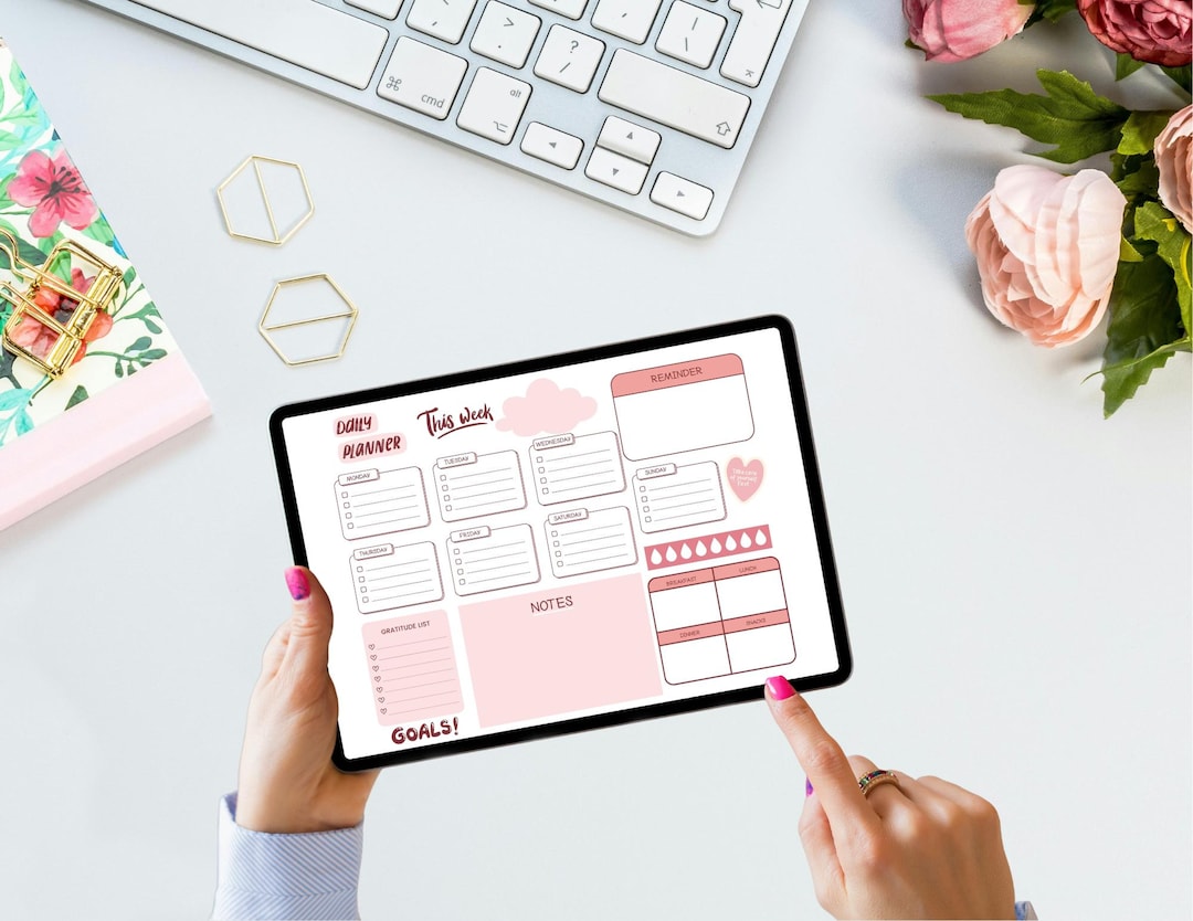 Aesthetic Digital Daily Planner | Pink Weekly Planner | Self-care ...