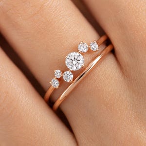 Minimalist Moissanite Cluster Ring | 925 Sterling Silver Promise Ring | Dainty Diamond Look Engagement Ring for Women | Stackable Ring