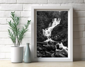 Torc Wasserfall Druck | Irland Schwarz-Weiß-Natur Wandkunst