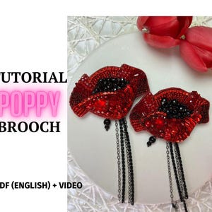 Beginner beading Tutorial poppy brooch, beadwork tutorial flower for women, Digital PDF, embroidery pattern instant download instructions