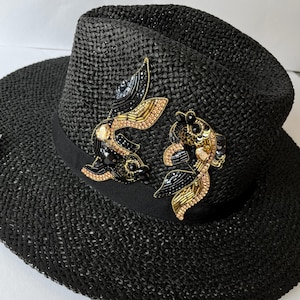 Luxury Hand Embroidered Beaded Straw Hat for Stylish Women – Elegant Fedora Design with Crystals for Fashion Lovers and Trendsetters