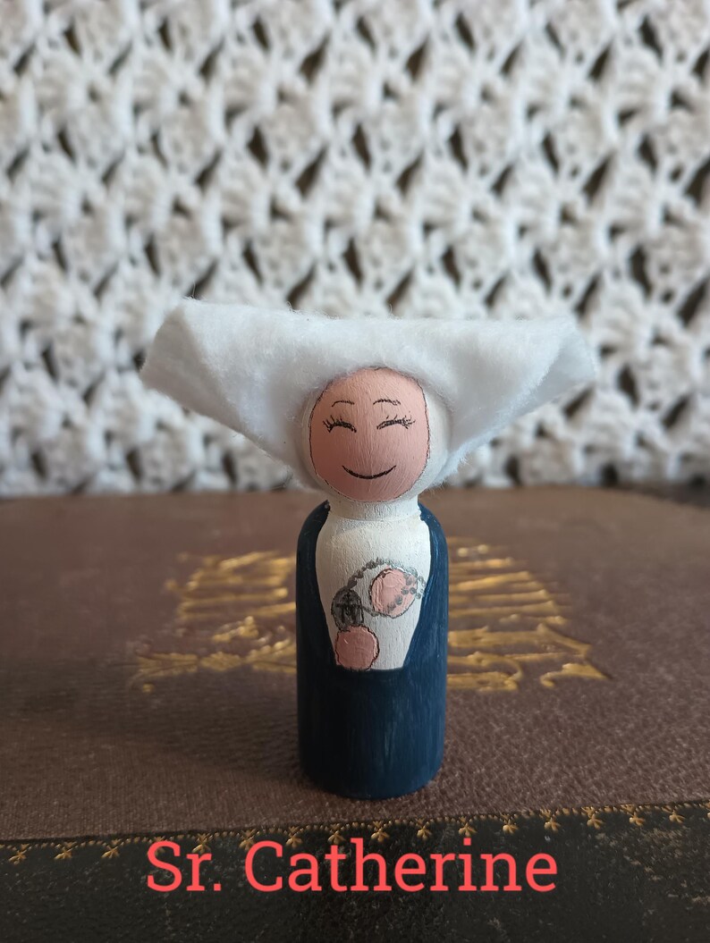 Nun Doll Wooden Peg Doll Catholic Saint Toy Nun Art St Catherine Laboure Catholic Kid Toy ...