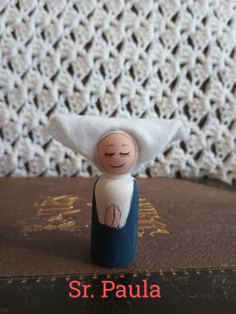 Nun Doll Wooden Peg Doll Catholic Saint Toy Nun Art St Catherine Laboure Catholic Kid Toy ...