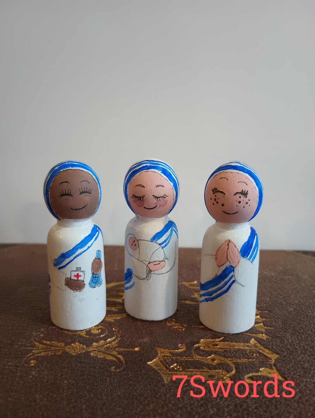 Nun Doll Mother Teresa Statue Wooden Peg Doll Catholic Saint Toy Nun Statue Catholic Kid Toy ...