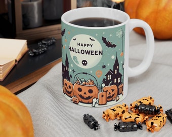 Halloween Mug, Gift Mug, Spooky Mug, Happy Halloween Day Mug, Ceramic Mug, Black Mug 11oz,