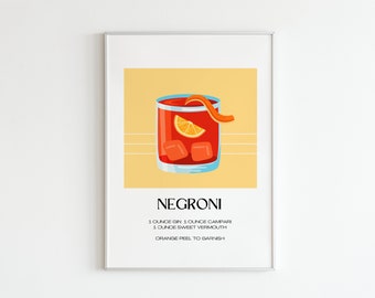 Negroni art print | Stylish cocktail wall poster in various formats | Bonus format Ikea frame |