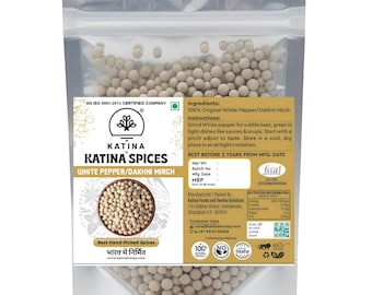 Ganze weiße Pfefferkörner | Natürlicher weißer Pfeffer zum Kochen, für Tee, Marinaden und Ayurveda | Kräftig aromatisches Gewürz