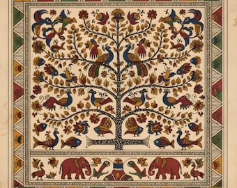 Madhubani Malerei, Baum der Liebe, indische digitale Folklore / traditionelle Kunst (digitaler Download)