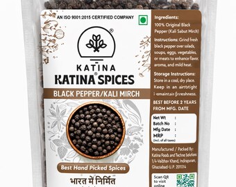 Ganze schwarze Pfefferkörner | Premium-Pfeffer aus Indien | Frischer Pfeffer nach Tellicherry-Art | Gourmet-Gewürz | Küchengewürz