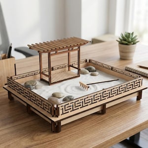 Japanese Zen Garden Model Laser Cut File SVG DXF - Miniature Wooden Diorama - Meditation Office Decor - DIY Zen Kit Plan