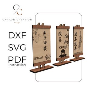 Fichiers découpe laser panneaux Japonais Ikigai, Kaizen & Never Give Up (DXF, SVG, PDF)