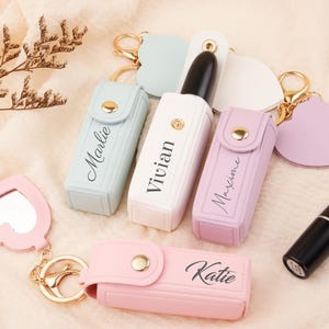 Personalized Name Anti lost Lipstick Storage Bag,Lipstick Bag Keychain,Lipstick CaseTravel Lipstick Case with Mirror,Gift For Woman