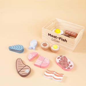 Personalized  Wooden Play Kitchen Toy Set,Fruit Vegetable Bakery Meat Fish Toys,Wooden  Nursery Decorations, Toddler Educational Toys