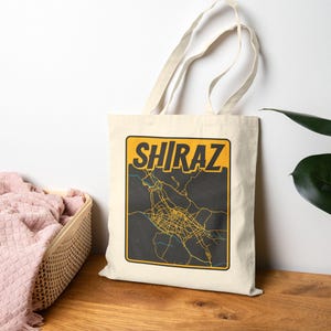 Sac fourre-tout en toile de coton avec carte de l'Iran Shiraz / Cadeaux sur le thème de l'Iran pour elle / Cadeaux d'anniversaire papa maman persan / CTB005