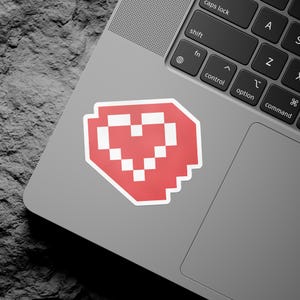 Red Pixel Heart Sticker / برچسب قلب پیکسلی / Pixelated Romantic Kiss-Cut Vinyl Decal / Valentine Laptop Stickers / Gamer GF Gifts / KCVD072