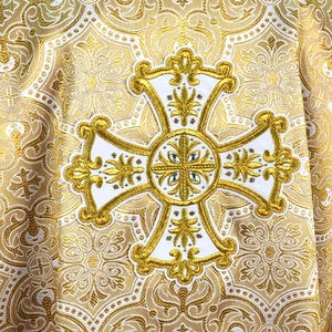 Gold Embroidered Cross, Ready to Use, Metaliс Embroidered Cross for Liturgical Vestments, Church Applique, Orthodox Cross Liturgical Patch