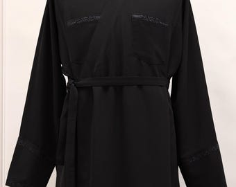 Black Embroidered Cassock, Priest Inner Cassock, Orthodox Vestments, Greek Style Undercassock, Wet Silk Fabric Cassock