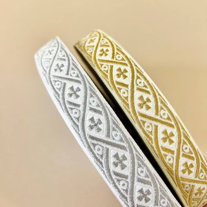 Vestments trim, Gold and Silver decorative ribbon, Liturgical trim, Church galloon, Galloon trim, Cut to size ribbon for by Yard/Meter