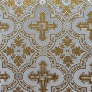 Church fabric in white and gold, Nonmetallic brocade, Liturgical brocade, Clerical fabric, Church fabric Fabric for vestments by Yard/Meter