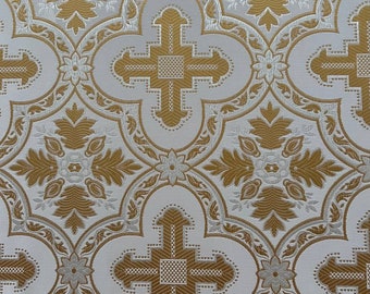 Church fabric in white and gold, Nonmetallic brocade, Liturgical brocade, Clerical fabric, Church fabric Fabric for vestments by Yard/Meter