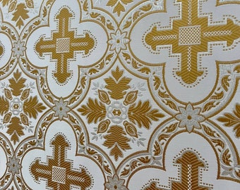 Orthodox Church Brocade Fabric, Gold Liturgical Sewing Textile, Vestment Fabric, Cross Pattern Altar, Nonmetallic Brocade by Yard/Meter
