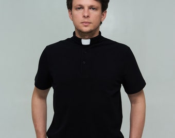 Black shirt with white collar for the clergy, Orthodox Shirt, Clergy polo style shirt