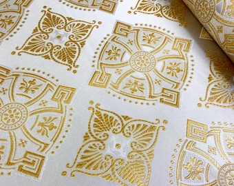 Ecclesiastical Liturgical Vestments Non-Metallic Brocade, Church brocade, Many designs, White and Gold Fabric for vestments by Yard/Meter