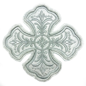 Silver Embroidered Crosses, Embroidered Cross for Liturgical Vestments, Church Embroidery Applique, Orthodox Cross Liturgical Patch