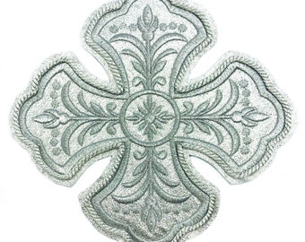 Cruzes bordadas em prata, cruz bordada para vestes litúrgicas, aplique bordado para igreja, aplique litúrgico da cruz ortodoxa