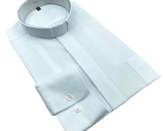 White shirt for priest, Formal shirt with white collar, Clergy vestments, Classic stand-up collar shirt for pastor, Orthodox Church Shirt