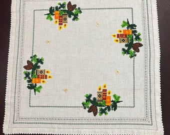 Handmade Napkin to the Basket, Hand Embroidered Gray Easter Napkin, Easter Table Gift, Ukrainian Napkin for Easter
