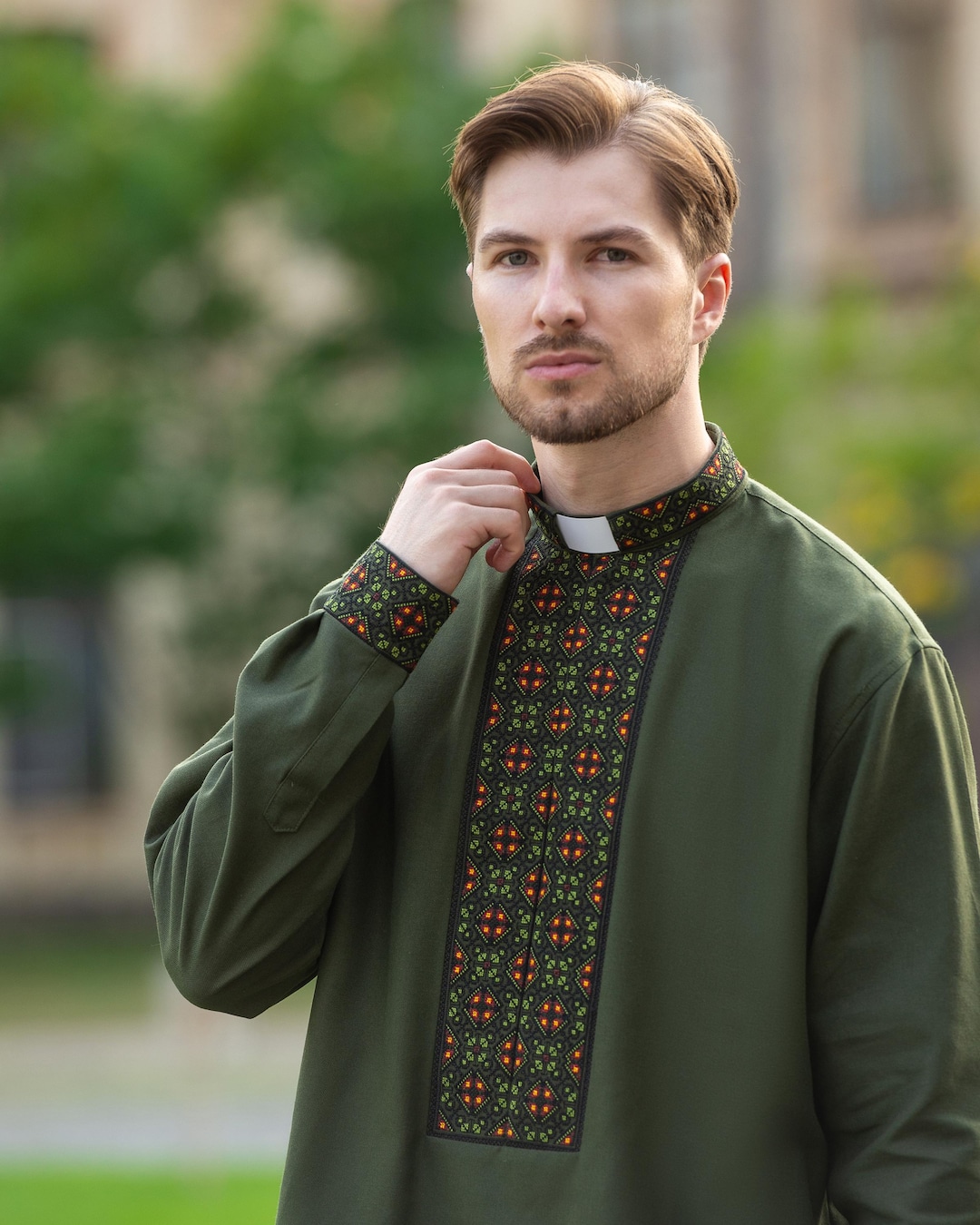 Orthodox Church Shirt, Full Embroidered Clergy Shirt, Embroidered