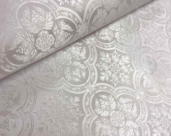 Church brocade, Many designs, Silver embroidery on white fabric, Nonmetallic brocade, Liturgical brocade, Fabric for vestments by Yard/Meter