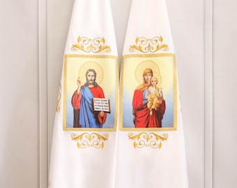 Embroidered Church Banners with Icon of Theotokos and Christ our God, Horugvies, Orthodox Liturgical Banners, Church Processional Banners