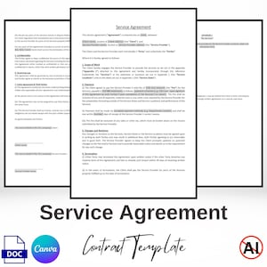 Printable Service Contract Template, Service Agreement, Contract Form, Editable Template, Printable Document, Digital Download