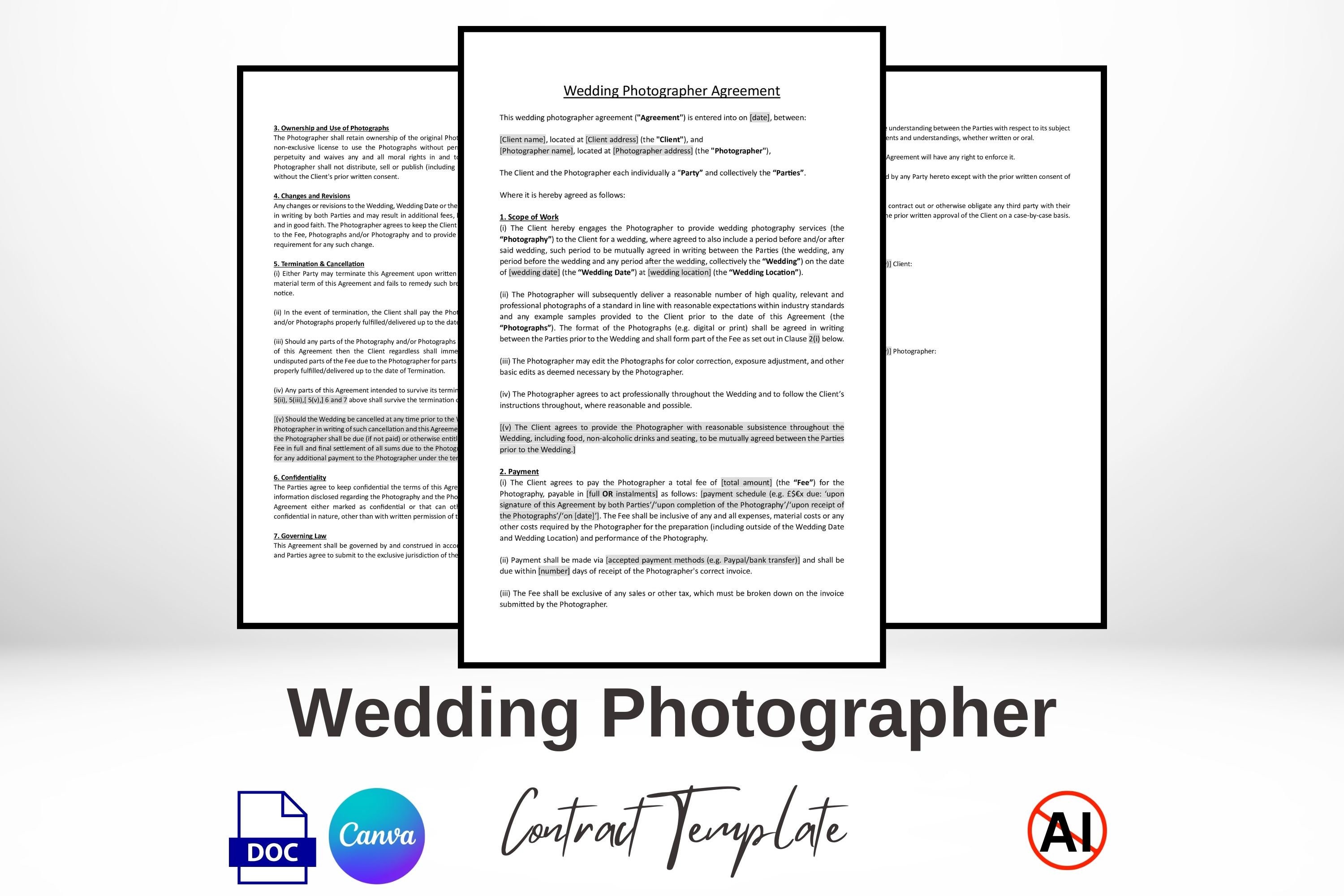 Editable Wedding Photographer Contract Template Etsy