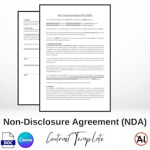 Non Disclosure Agreement Template, NDA Form, Template, Editable Word Document, Digital Download, Printable