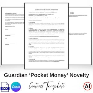 Editable Guardian &#39;Pocket Money Agreement&#39; Novelty Contract Template